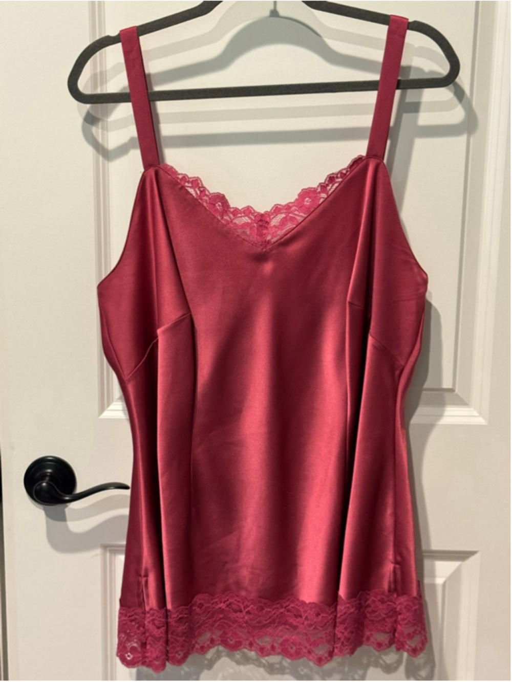 Women's Caslon Pink Rose Satin Lace Trim Chemise & Slip 2X